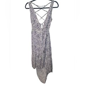 Hutch Elisabet Wrap Dress Criss Cross Back Hi Low Lightweight Purple Floral SZXS